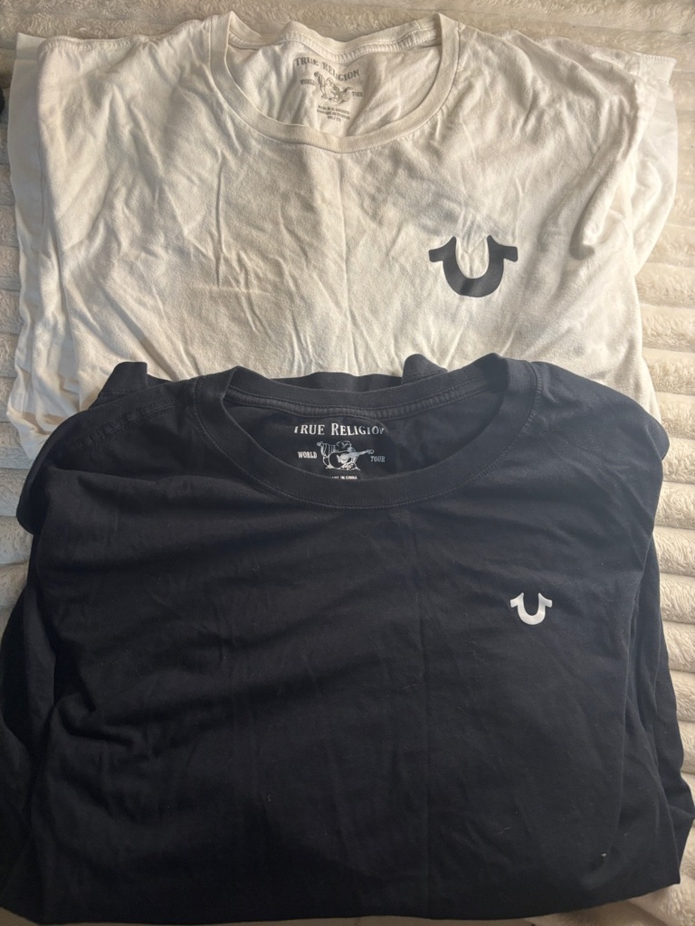 True Religion Men's Short Sleeve Tees - White & Black with Horseshoe Logos